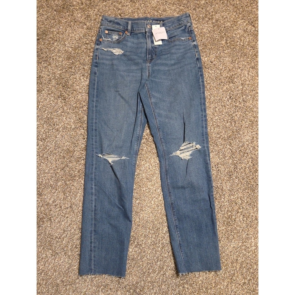 American Eagle Women Super High-Rise Straight Distressed Stretch Jeans 4 NEW